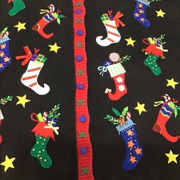 Tiara International Christmas Cardigan Sweater Size XL Holiday Sweater Stockings - Picture 12 of 15